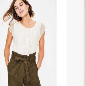 Boden‎ Dakota Jersey Pleated Short Sleeve Top Ivory 14